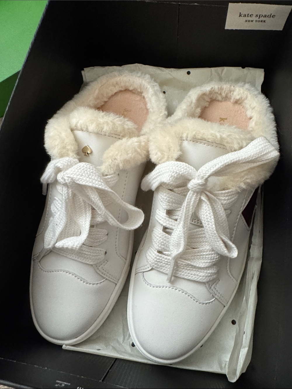 kate spade White Faux-Fur Lined Lace-Up Sneakers